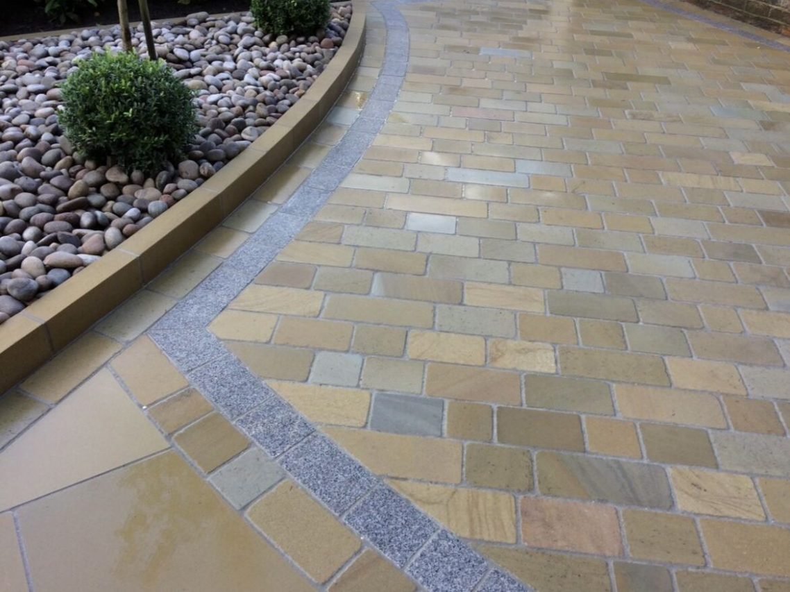 Curved designed Yorkstone driveway in Liverpool