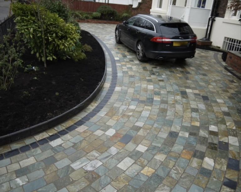 Natural quartz and limestone sett driveway West Lancs