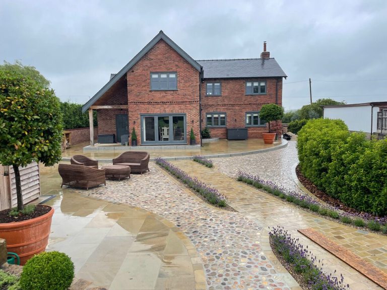 Natural stone patio and landscaped garden near Mossley Hill