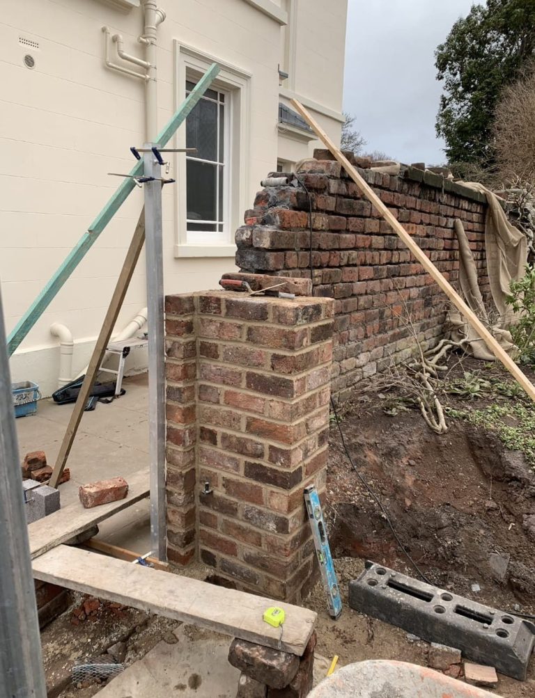 Brick pier being rebuilt in Grassendal, Liverpool