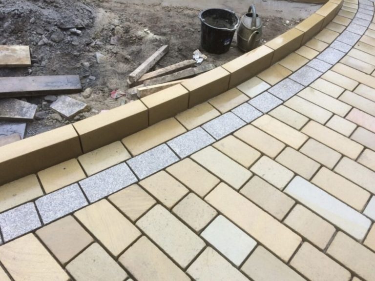 Yorkstone driveway during construction in Liverpool