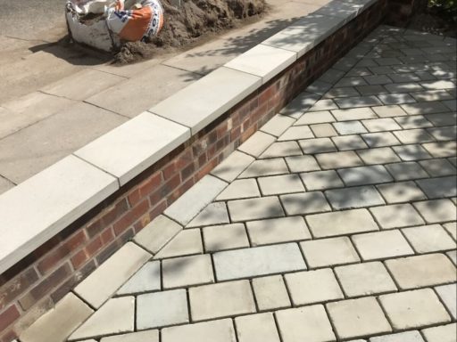 Boundary wall and Yorkstone sett driveway in Woolton, Liverpool